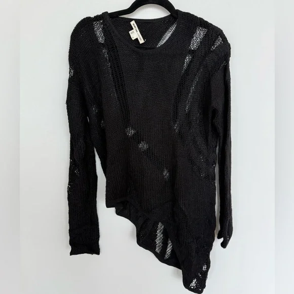 Helmut Lang Intarsia Asymmetrical Black Sweater - Picture 2 of 5